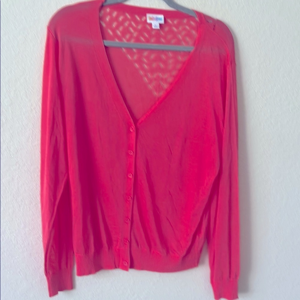 NWT LULAROE Cheryl Rose Pink Buttons Light Stretch Cardigan size L